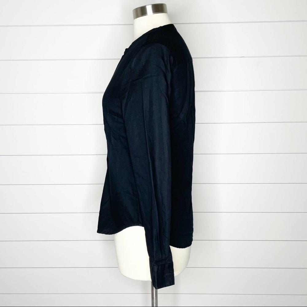 Madewell Textureweave Popover Split Neck Cotton Top Black Size Small - Picture 4 of 6